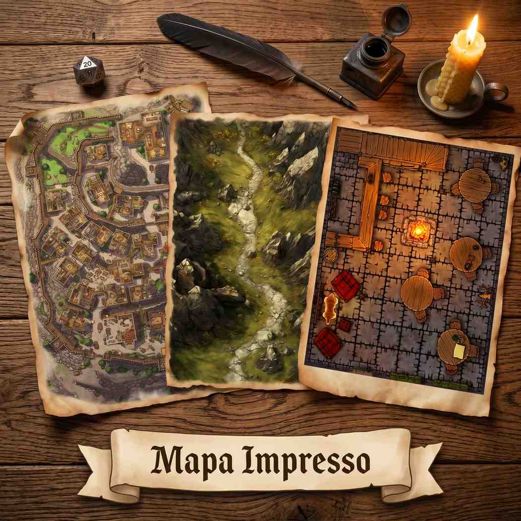 Mapa de dungeon impresso no grid — pronto para a mesa